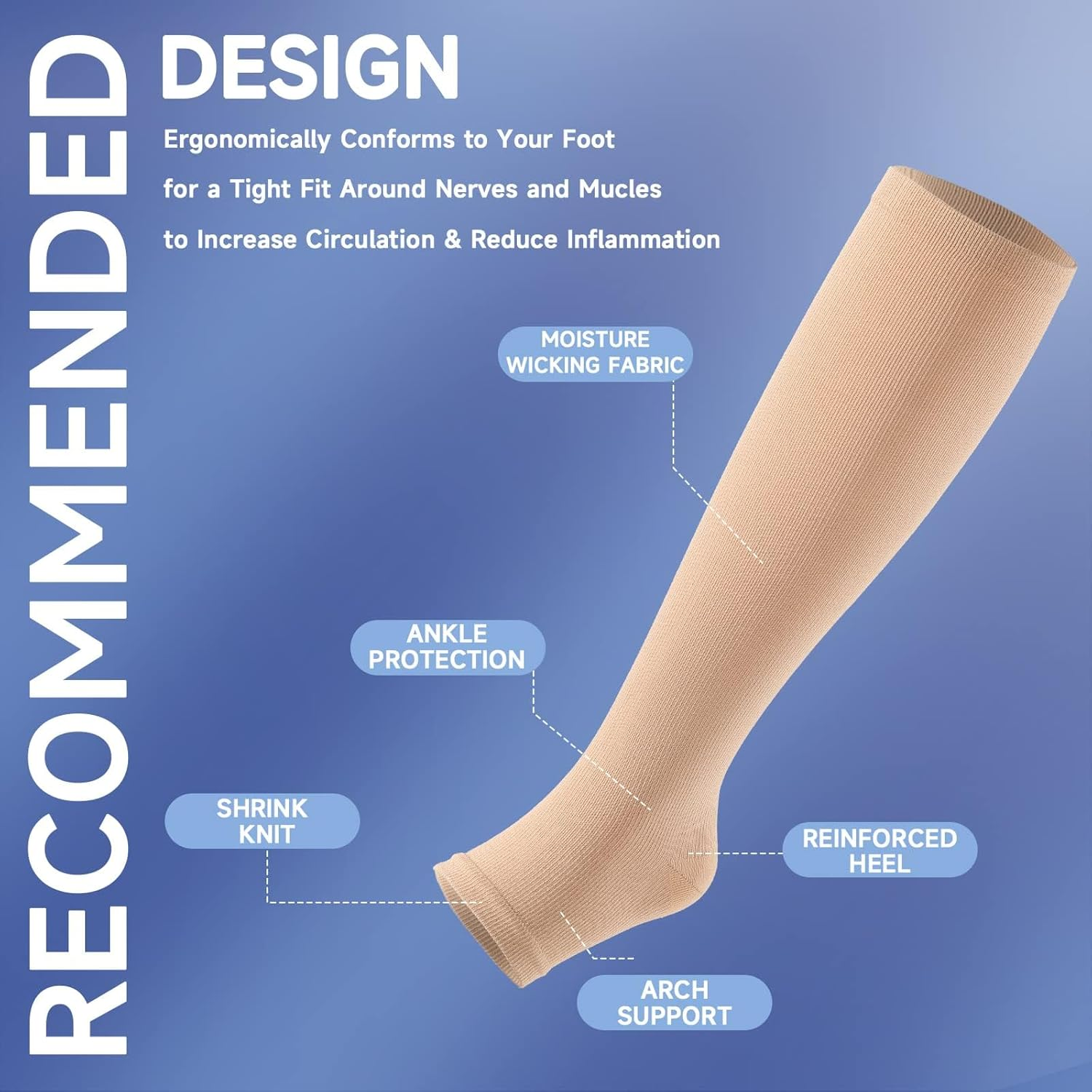 Bropite Open Toe Compression Socks for Men & Women - 2 Pairs of 15-20 Mmhg Toeless Circulation Medical Compression Socks image number 6