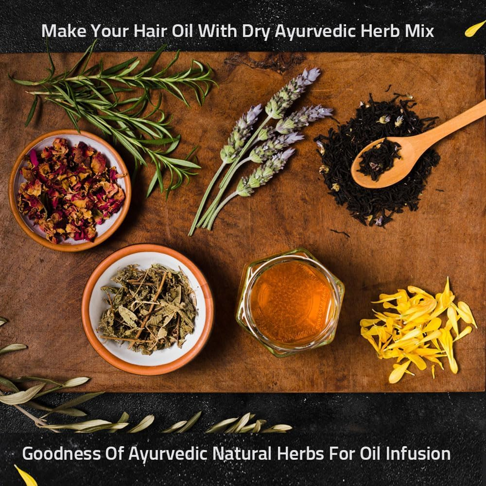 Herbal Hair Oil Mix 100 G, Ayurvedic Herb Blend for Hair Oil Infusion Make Your Hair Oil with Dry Ayurvedic Herb Mix, Goodness of Ayurvedic Natural Herbs for Oil Infusion, Instant Premix for Hair Oil image number 1