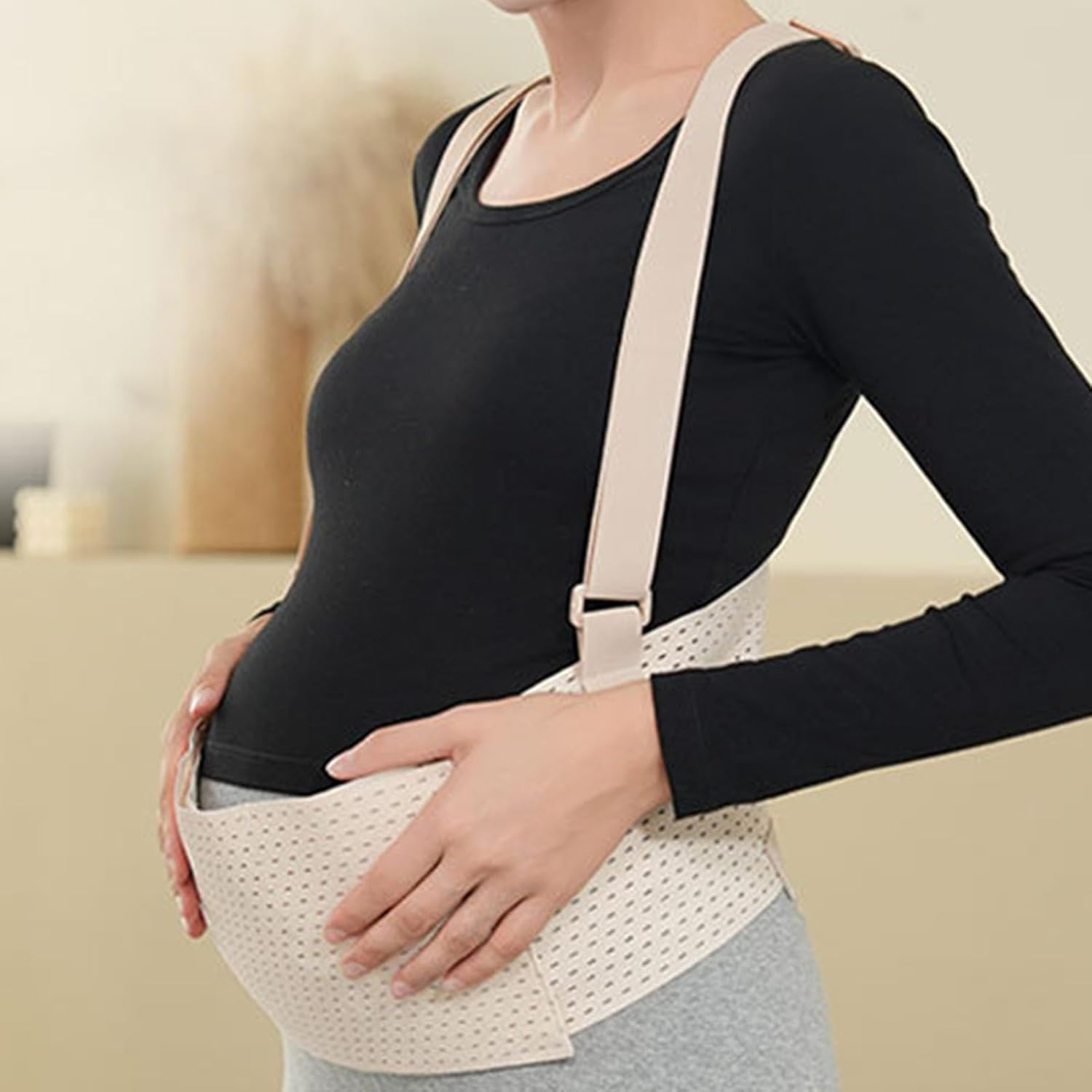 Maternity Belly Band,Breathable Maternity Belt Belly Band - Pregnancy Band, Adjustable Pregnancy Belly Support for Late Mid-Pregnancy Home, Outdoor - L image number 5