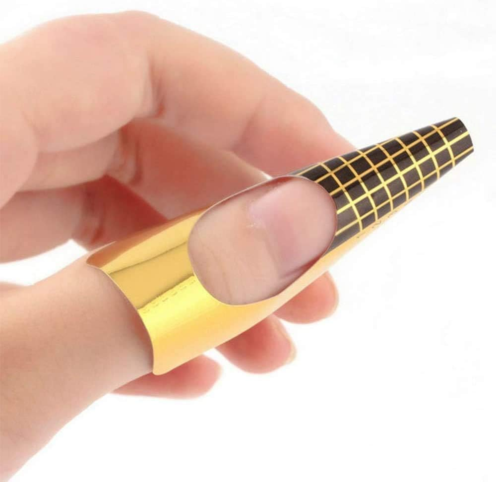 1 Roll (500 Pieces) Nail Stencils, Self-Adhesive Nail Stencils, Extension Foil, Modelling Stencils for Nail Art, Gel Nails, Artificial Nail Extension (Gold) image number 6