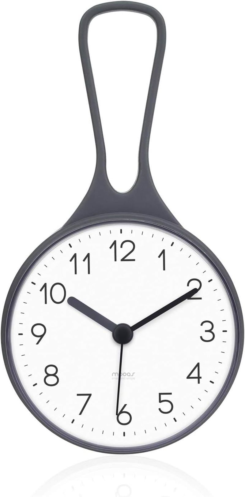 Mooas Loop Bathroom/Waterproof Shower Clock, Hanging with Hook, Kitchen Clock, Non-Ticking Battery Operated (Gray)