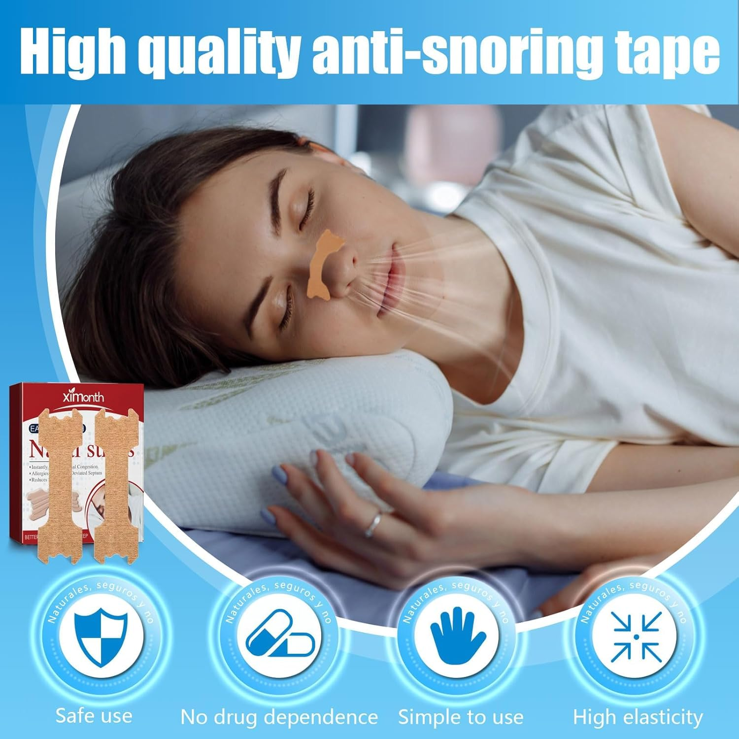 Nasal Strips, 52 Pcs Elastic Nasal Strips for Snoring, Nose Strips for Breathing Instant Relieves Nasal Congestion and Reduces Snoring image number 6