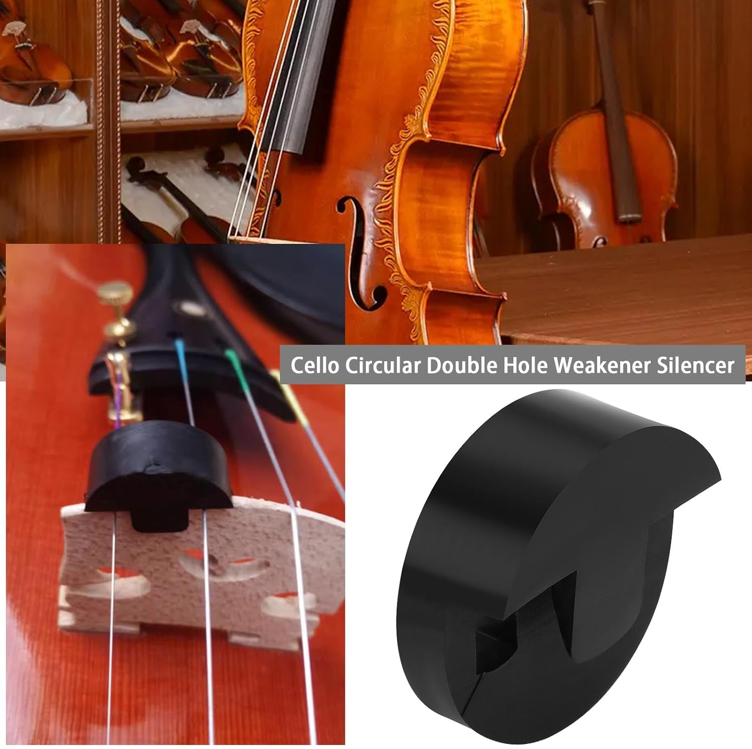 Emsea 2PCS Cello Mute round Rubber Cello Bass Mute Cello Practice Mute Musical Instruments Accessory for Homes Apartments Black image number 1