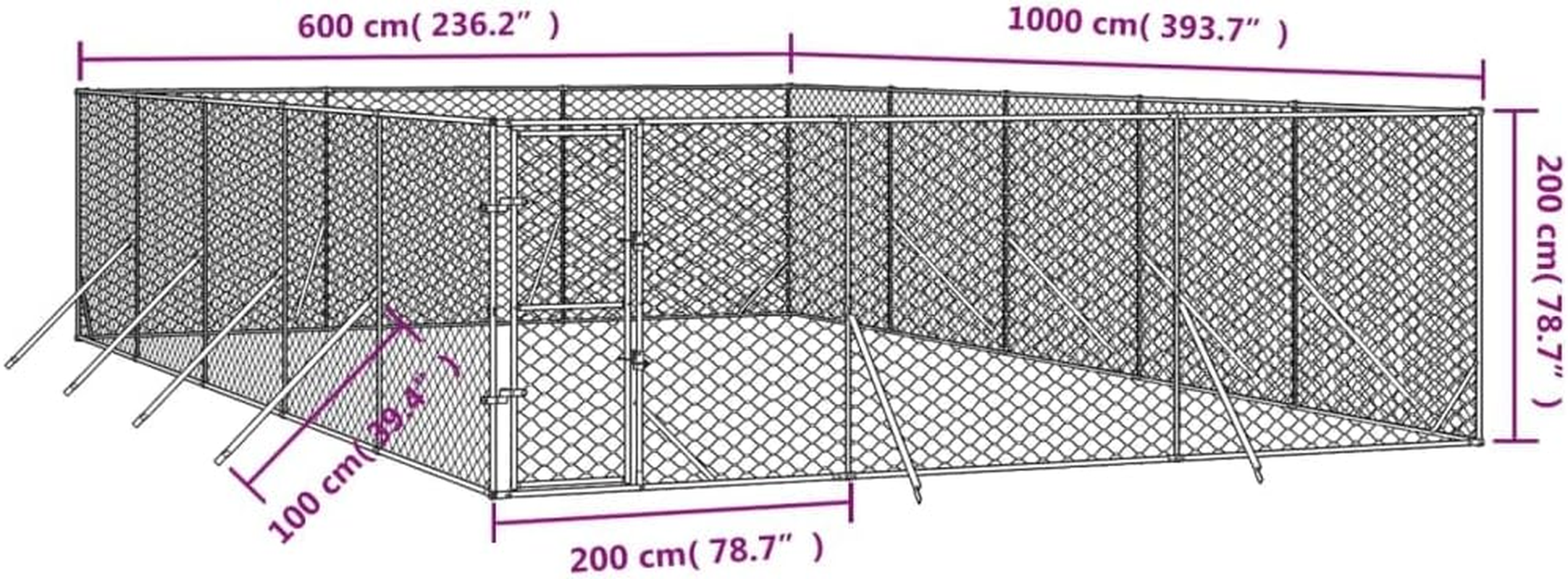 Outdoor Dog Kennel Silver 6X10X2 M Galvanised Steel Pet Shelter Large Enclosure image number 5