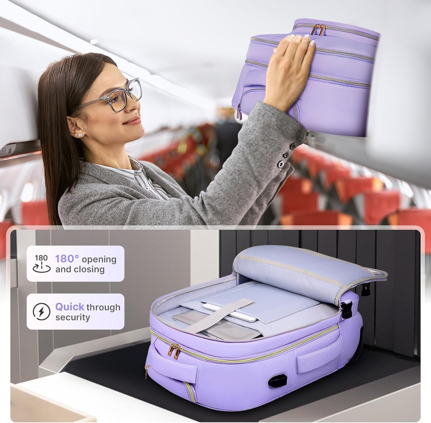 DEVPNR Rolling Backpack for Women, 17Inch on Laptop Travel Backpack with Wheels, under Seat Airplane, Overnight Business Bag image number 6