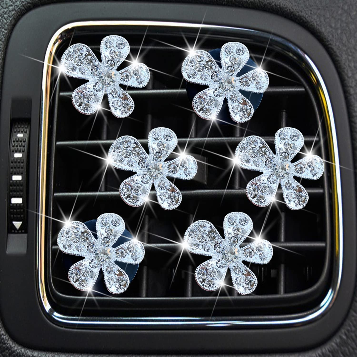 Bling Flower Air Vent Clips, 6 Pcs Cute Daisy Air Fresheners, Diffuser with Rhinestone Interior Decoration Charm, Diamond Decor Accessories for Women Girls image number 5