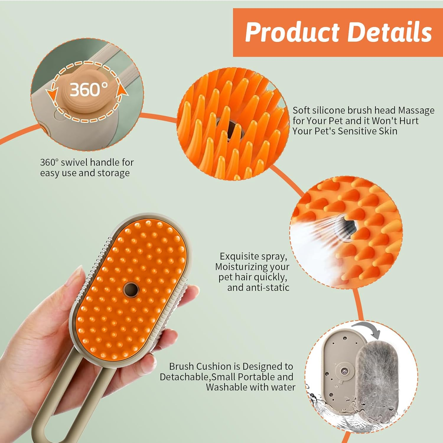 Cat Brush with Steam, Versatile Steam Brush Cat, Beauty Massage Steam Brush Dog, Spraying 3-In-1 Water Cat Brush, Pet Spray Massage Comb for Massage and Care (Latin Coffee Colour) image number 6