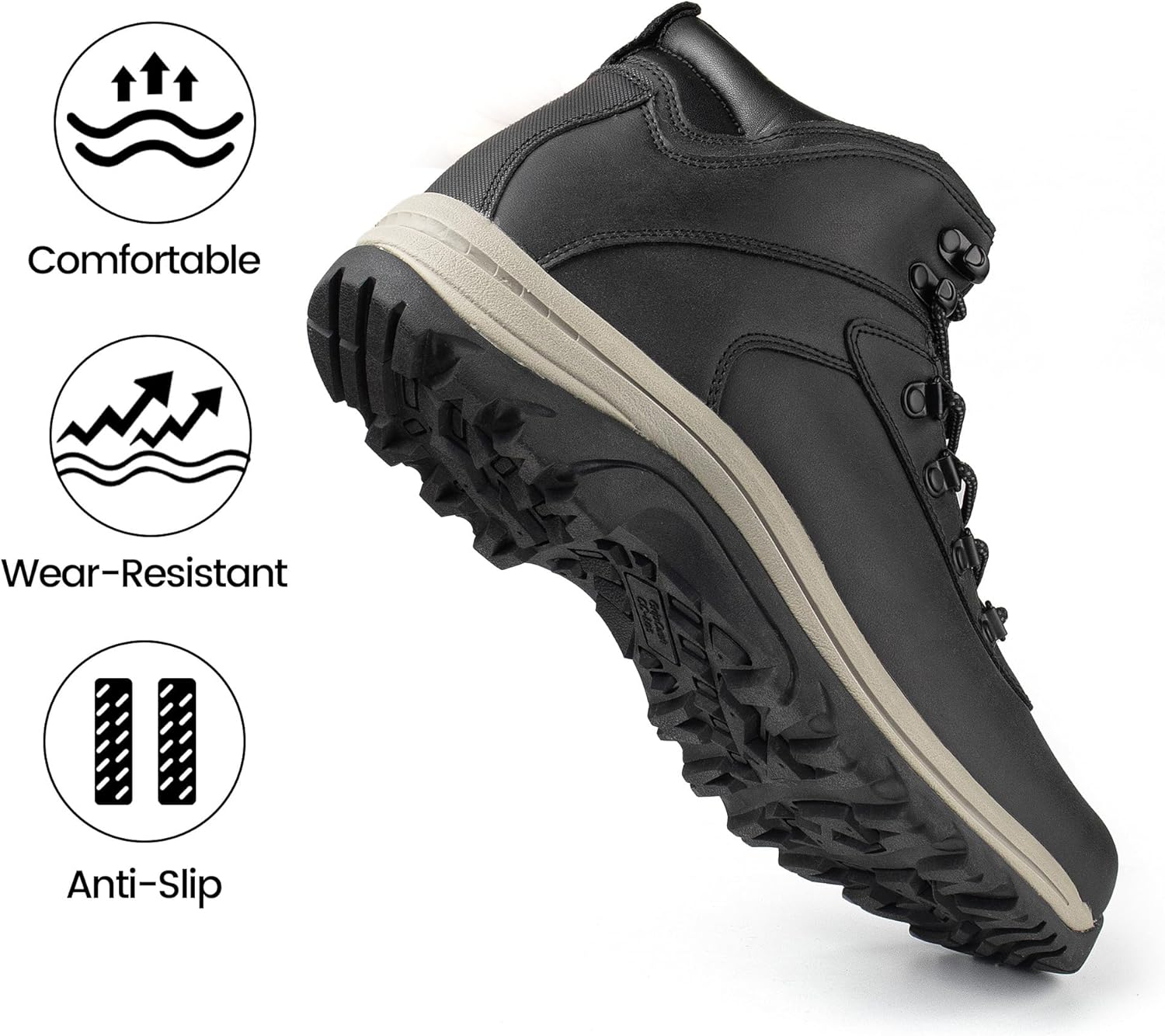 Cc-Los Men'S Waterproof Hiking Boots Mid-Top Boots Lightweight Non-Slip High-Tracton Grip Black Size 13 image number 1
