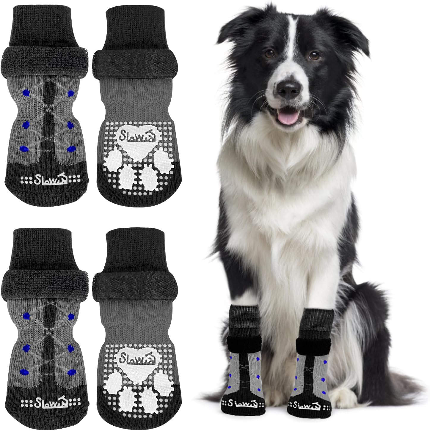 Slowton Dog Socks - Anti-Slip Pet Paw Protector for Hot Pavement Hardwood Floors - Adjustable Dog Grippers for Puppy Small Medium Large Senior Dogs to Prevent Licking Wounds Paws image number 6