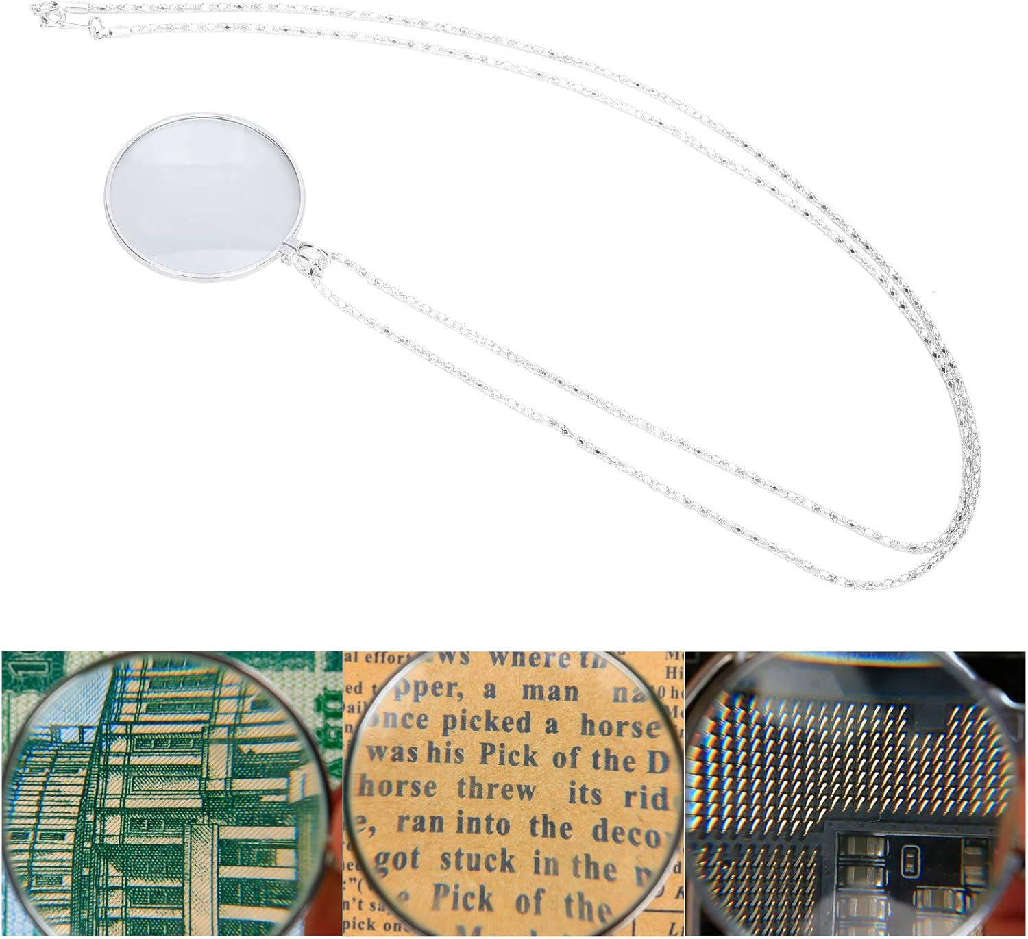 Joyzan 5X Necklace Magnifier, Magnifying Glass Pendant 1.7'' Lens Hanging Chain Monocle Magnifier Portable Pocket Jewellers Loupe for Library Reading Zooming Increase Vision Jewelry Crafts Needlework image number 2