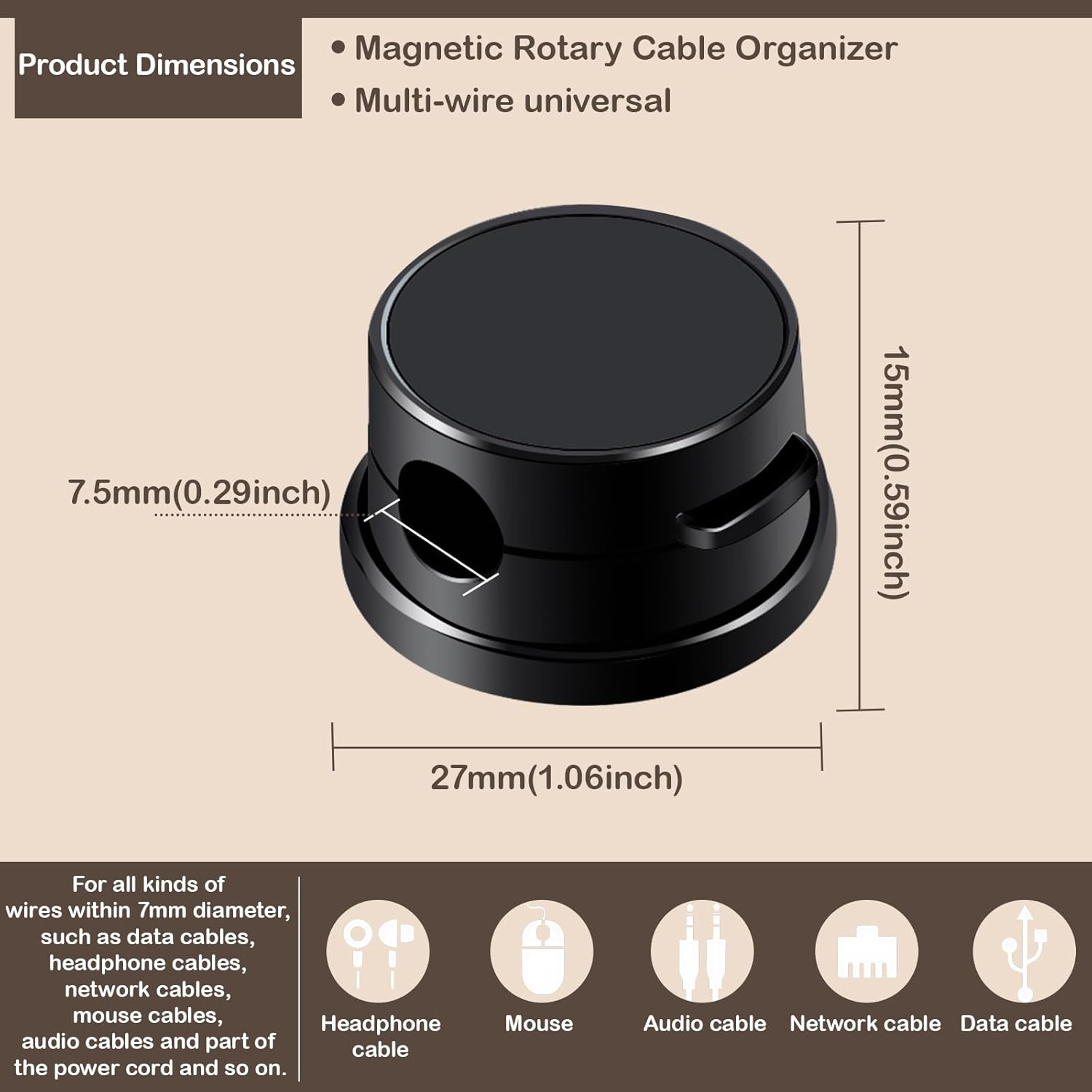 YUENTOEN 6 Pack Cord Organizer, Desk Cable Management Clips 360&deg; Rotating, Adhesive Wire Organizer Keeper for Car Home Office (White+Black) image number 6