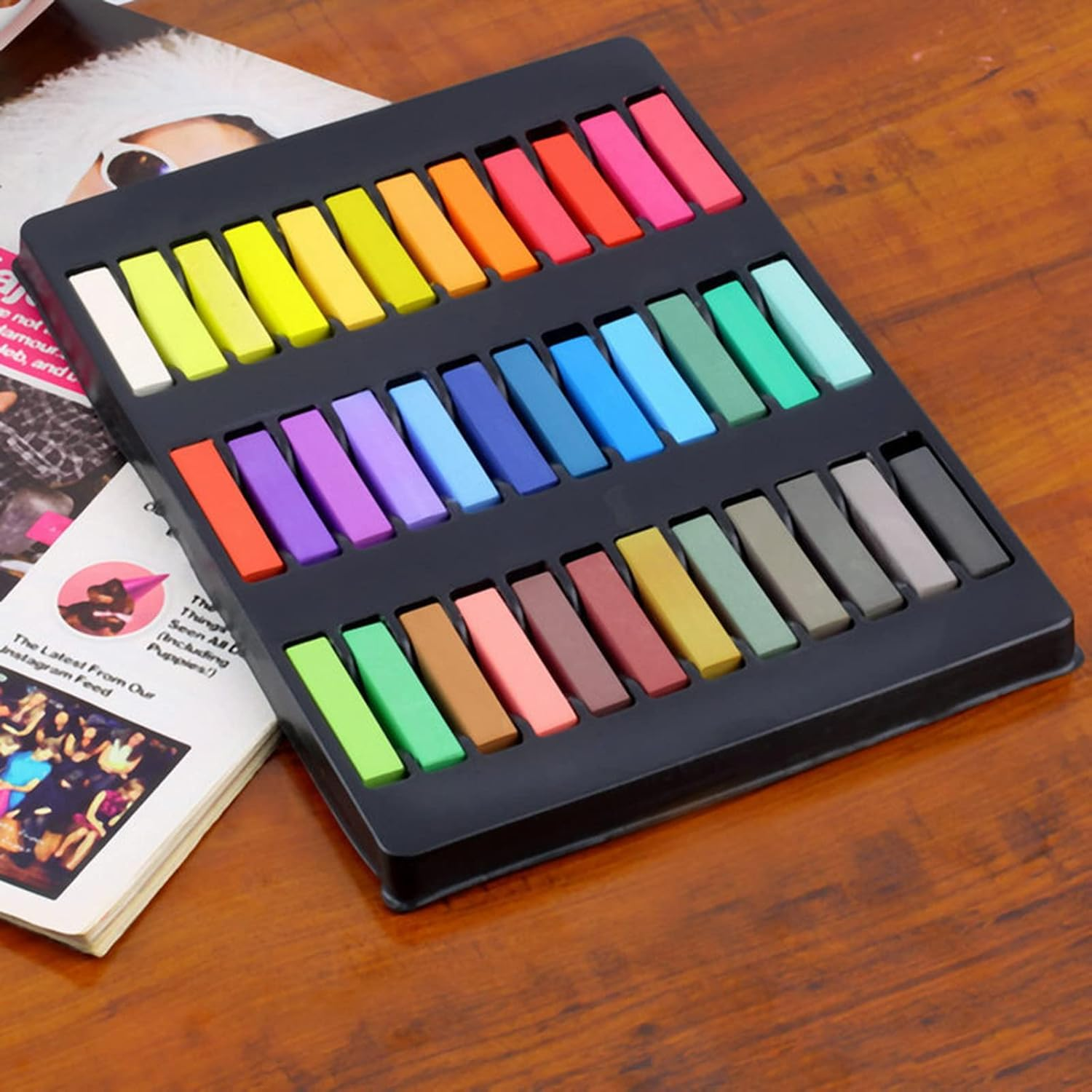 Joyeee Hair Chalk for Kids, Blue Hair Chalk, 36 Colors Deluxe Black Green Brown Gray Red Blonde Purple Pink Hair Chalk, Gifts Idea for Daughter, Friends and Sister, Toxin-Free image number 6