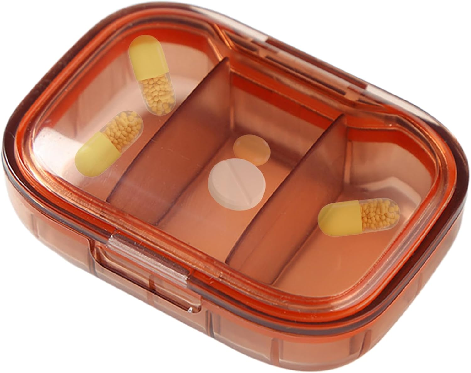 Clear Travel Pill Box - 7X5X2.6Cm Daily Pills Organizer, Portable Pill Box Aesthetic, Separate 3 Compartment Travel Pills Container | Medication Case for Pocket Purse, Daily Supplements