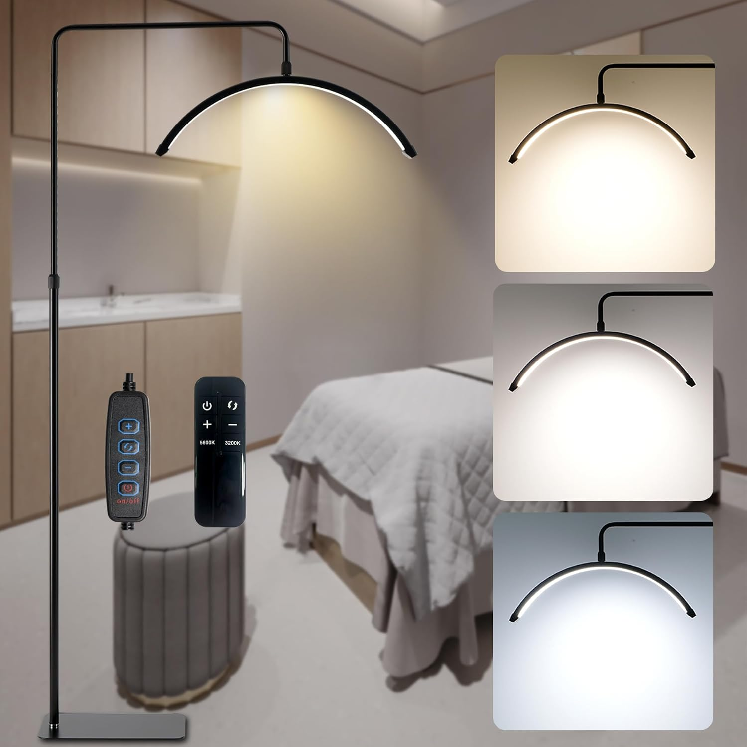 Duowelly 48W Led Half Moon Light with Remote Controller and Button Switch, Eyelash Extension Light Shadowless,Curve Beauty Lights,Lash Lamp,Arch Salon Light for Skincare,Eyebrows,Tattoo,Black