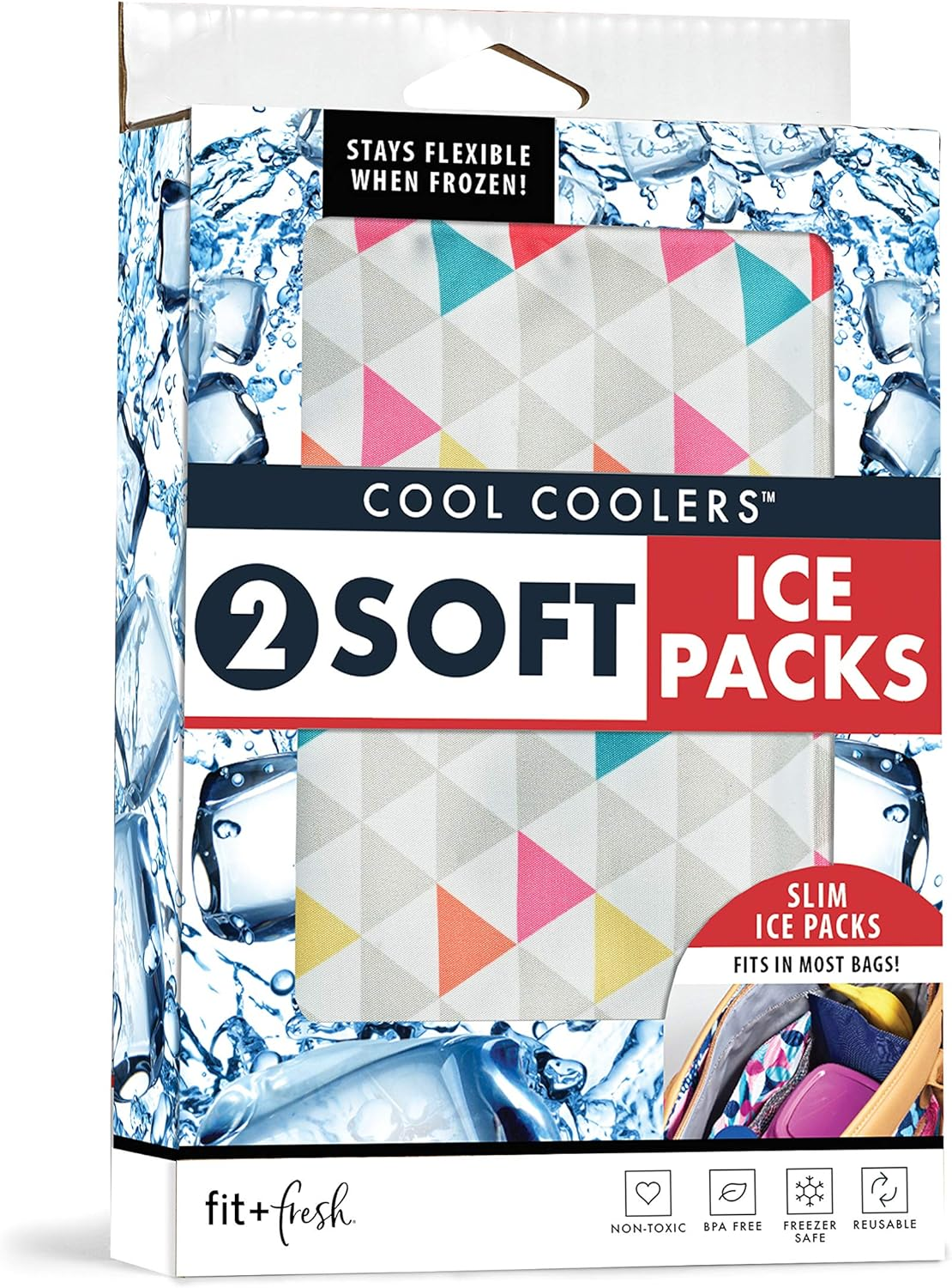 Cool Coolers by Fit + Fresh, Reusable Soft Ice Packs for Baby Bags, Flexible Soft Ice for Lunch Box, Coolers, Beach Bags and Picnic Baskets, 2PK, Unicorn Stripe Multicolor - Blue Tie Dye image number 5