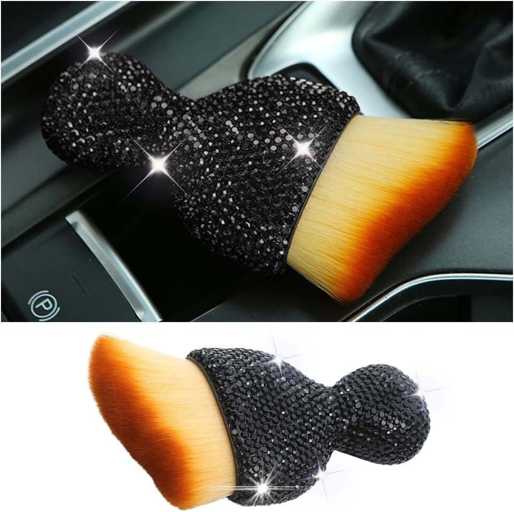 Zipelo Auto Interior Dust Brush, Car Detailing Cleaning Brush with Diamond, Bling Handle Soft Bristles Dusting Tool, Scratch Free Dirt Clean Brushes for Vehicle Dashboard, Air Conditioner Vent (Red)