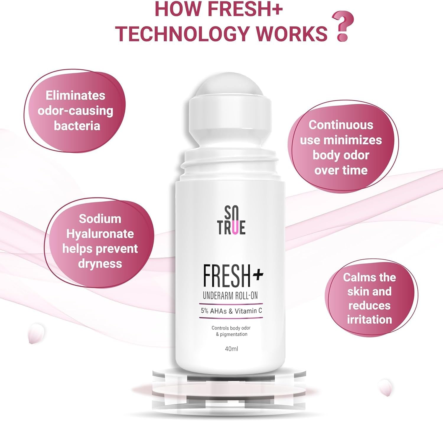 Sotrue Fresh + Underarm Roll-On with 5% AHA & Vitamin C, Controls Body Odour & Pigmentation, for Radiant Underarms, Helps Reduction in Pigmentation & Hydrates Dry Skin, 40Ml image number 2