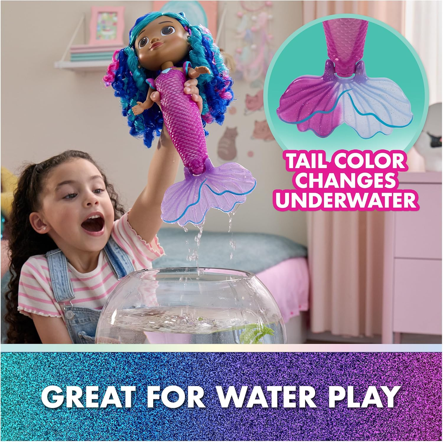 Gabby'S Dollhouse: the Movie, Sing & Shine Mermaid Gabby, Waterproof Mermaid Doll with Lights and Sounds, Kids Toys for Girls & Boys Ages 3 and Up image number 2