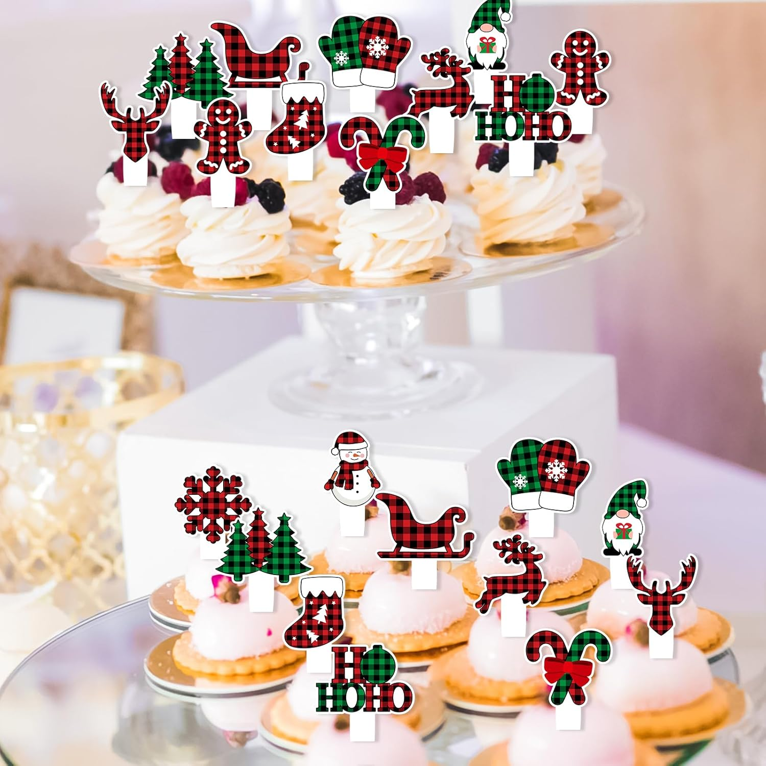 24Pcs Merry Christmas Cupcake Toppers Set Happy Birthday Gingerbread, Ugly Sweater, Elk, Buffalo Decoration, Boys and Girls Birthday Party, Baby Shower Party Decoration, Holiday Gifts for Kids.Liangss image number 4