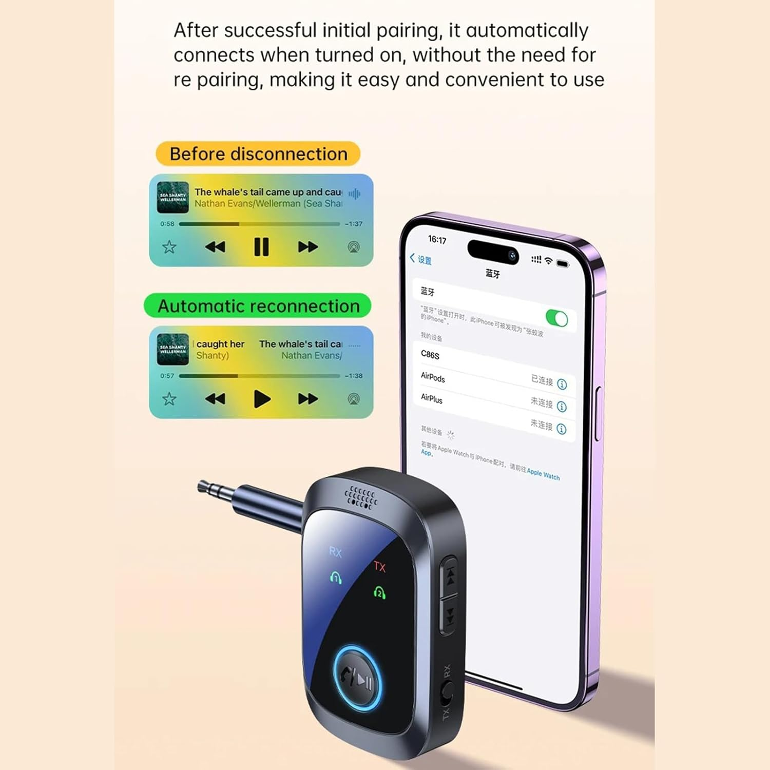 Wireless Audio Transmitter | Wireless Receiver Transmitter - Double Stream Multipoint 2 in 1 Hifi LCD Screen for Music Game Consoles Tvs Speakers Cell Phones Pc Car Home Gym image number 2