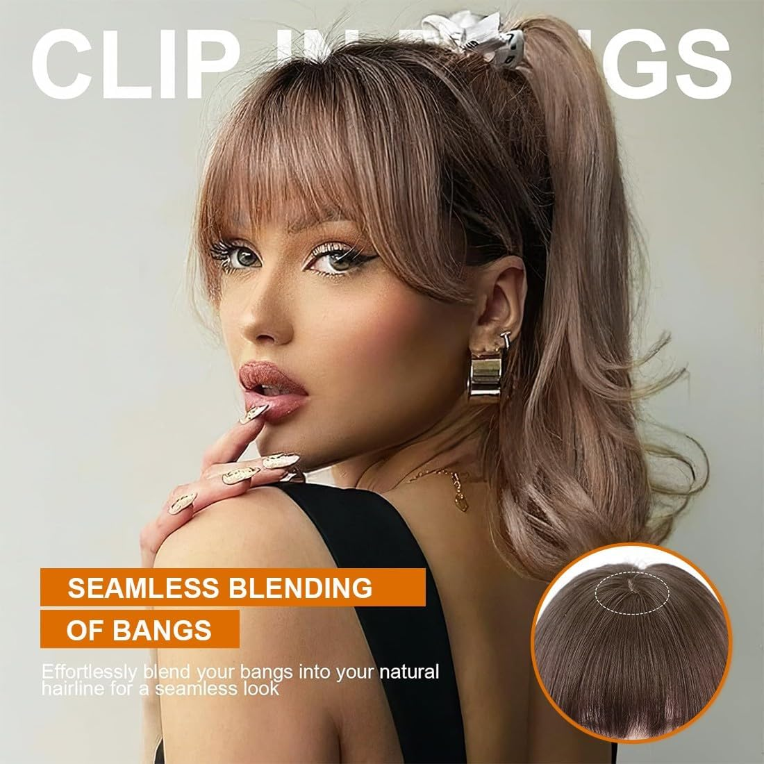 JEYORZY Pack of 2 Clip-In Fringe, Clip on Air Bangs, French Fringe, One Piece Wig with Natural Bangs, Hair Bangs for Women, Bangs Extension for Women'S Wigs (Dark Brown and Light Brown)