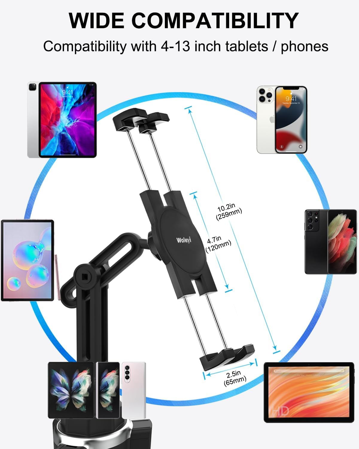 Woleyi Cup Holder Tablet Mount, Car/Truck Cupholder Phone Ipad Holder Stand with Adjustable Arm for Ipad Pro 9.7, 11, 12.9/Air/Mini, Samsung Galaxy Tabs, Iphone, More 4-13" Cell Phones and Tablets image number 6