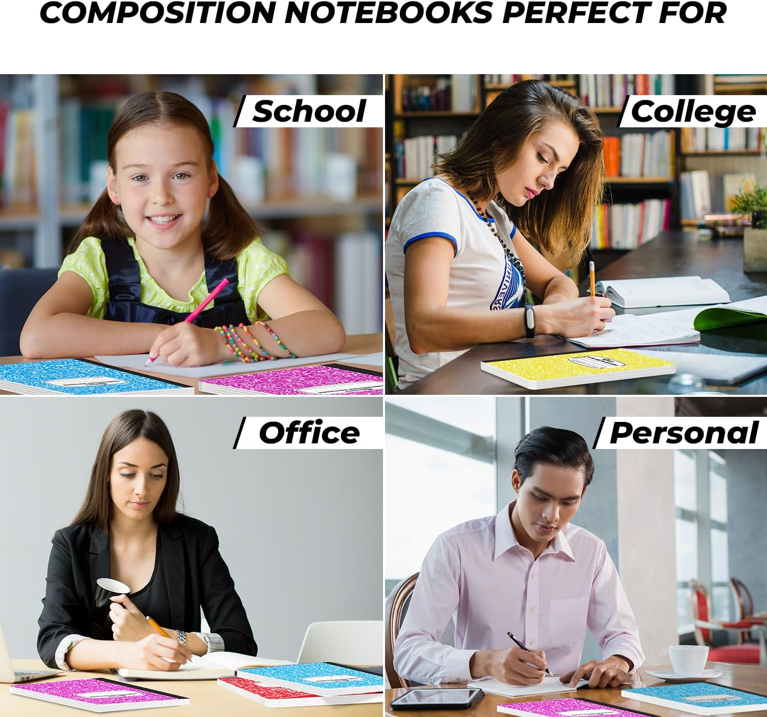Rosmonde 5 Pack Composition Notebooks College Ruled, 200 No Bleed Pages (100 Sheets) 9-3/4X7-1/2 Notebooks for Work, Back to School Supplies for College Students, Notebooks for Women, Colors May image number 4