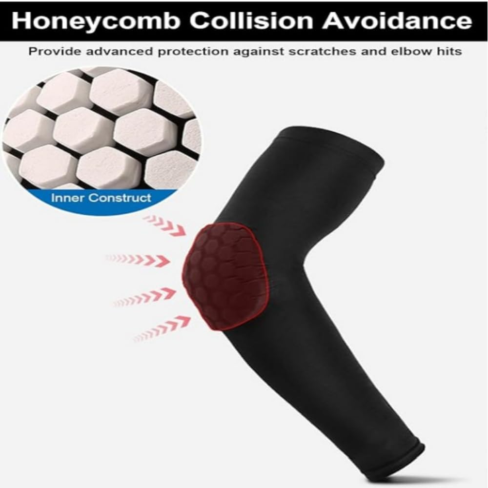 2 Pcs Shield Shape Elbow & Shin Pads Set - Crash Proof Compression Arm Sleeve Brace Protector for Volleyball, Basketball, Football, All Contact Sports (1 Pair, Black, Large) image number 5