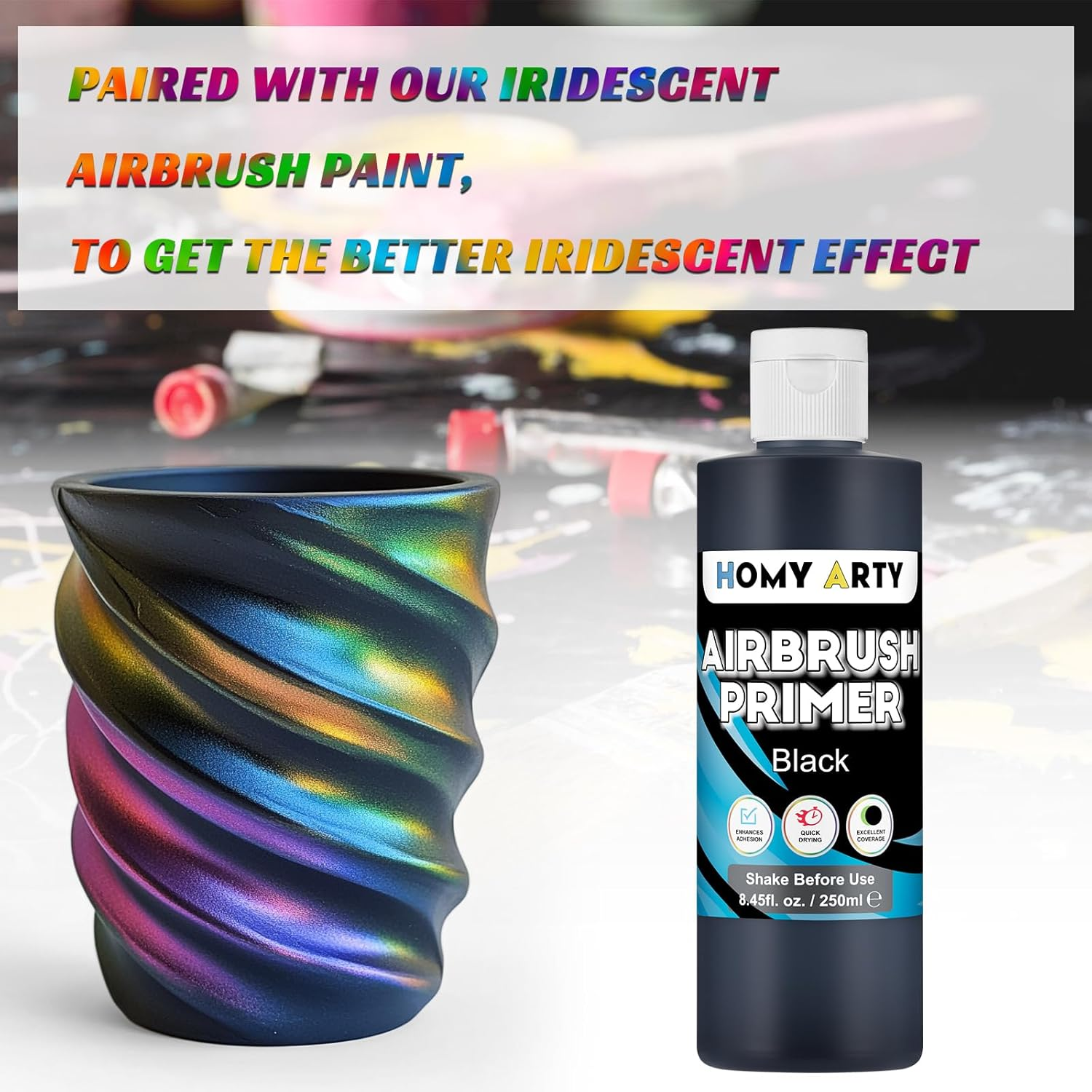 HOMY ARTY Black Airbrush Primer - Acrylic Primer for Airbrush, 8.45 Fl.Oz. Quick-Drying Matte Finish Paint, for Acrylic Paint with Excellent Adhesion to Plastic Models, Metal, Canvas image number 2