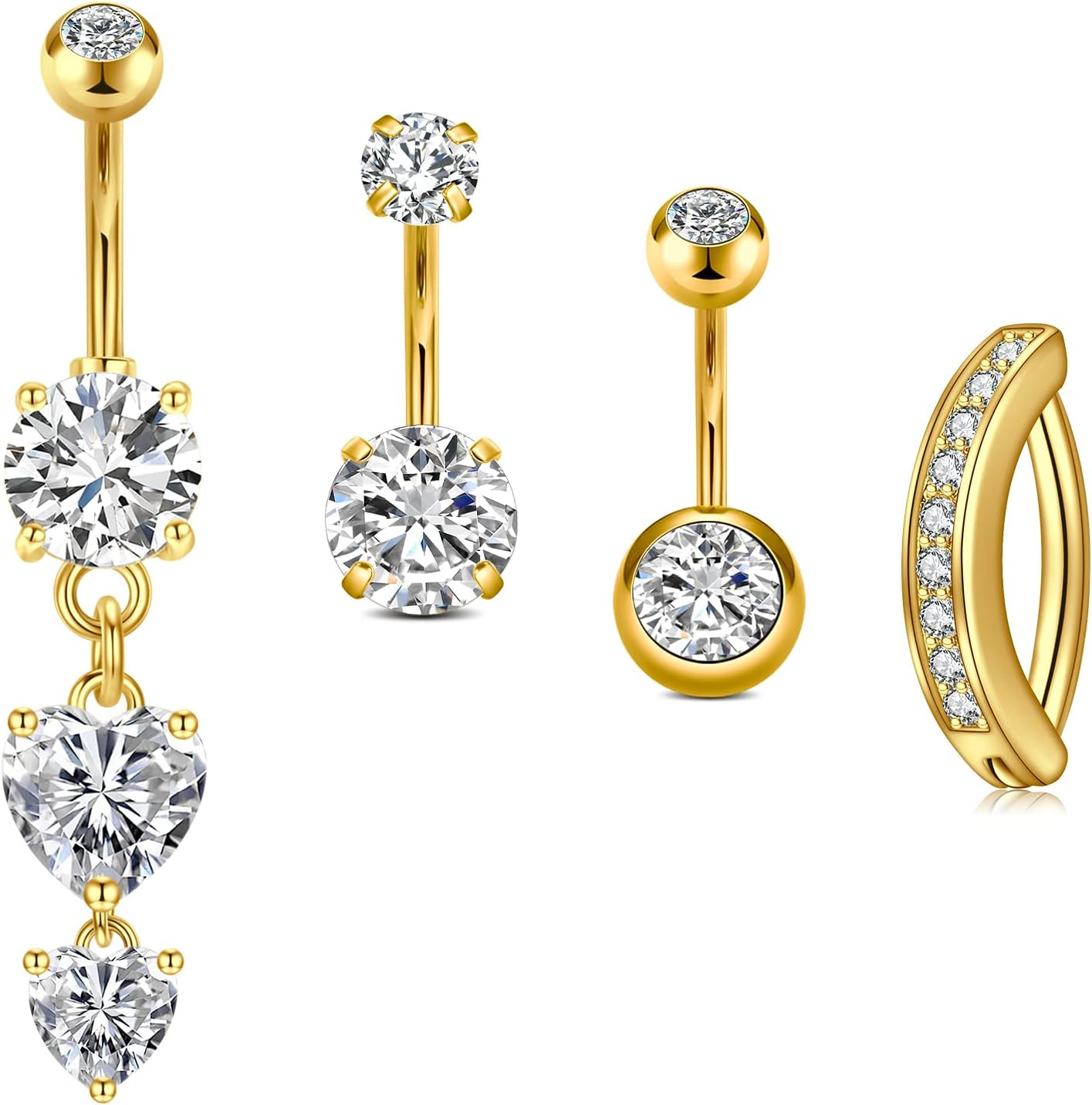 Zolure 14G 10MM Belly Button Ring Hypoallergenic Dangling Clicker Hoop Belly Piercing Jewelry for Women