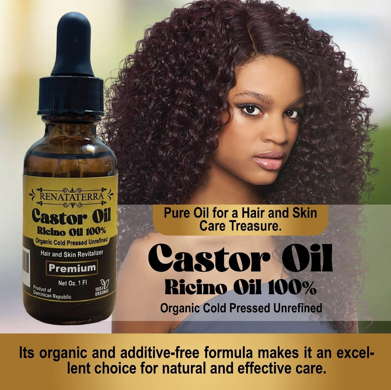 Renataterra Aceite De Ricino Dominicano Prensado En Frio 1 Oz - Para El Crecimiento Del Cabello, El Rostro, El Cuero Cabelludo, Cejas Y Pesta&ntilde;as M&aacute;s Gruesas., Ambar image number 5