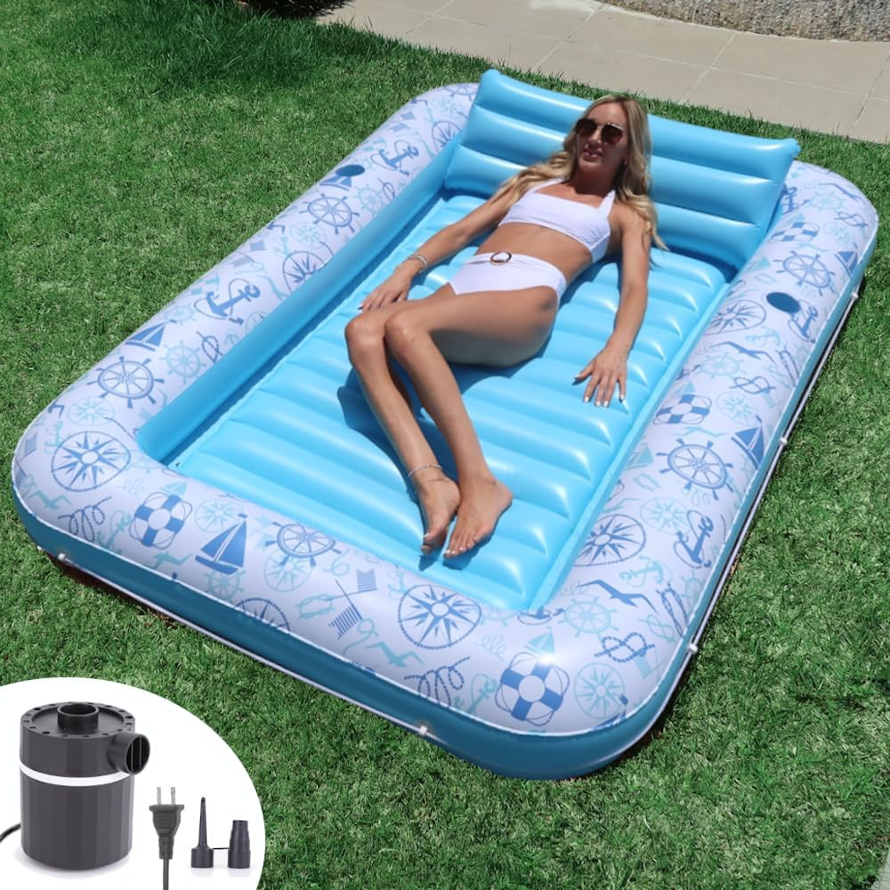 XL Inflatable Tanning Pool Lounge Float - Electric Pump Included - 85&rdquo; X 58&rdquo; - Sunbathing Suntanning (Extra Large)