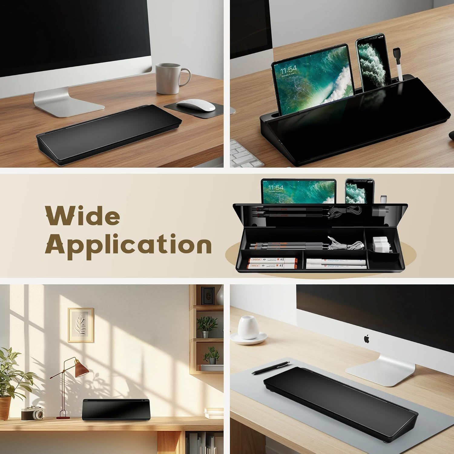 Mumoo Bear Desktop Whiteboard, Dry Erase Board Computer Keyboard Stand with Marker, Desk Organizers with Accessories for School, Home and Office Supplies (Black) image number 5