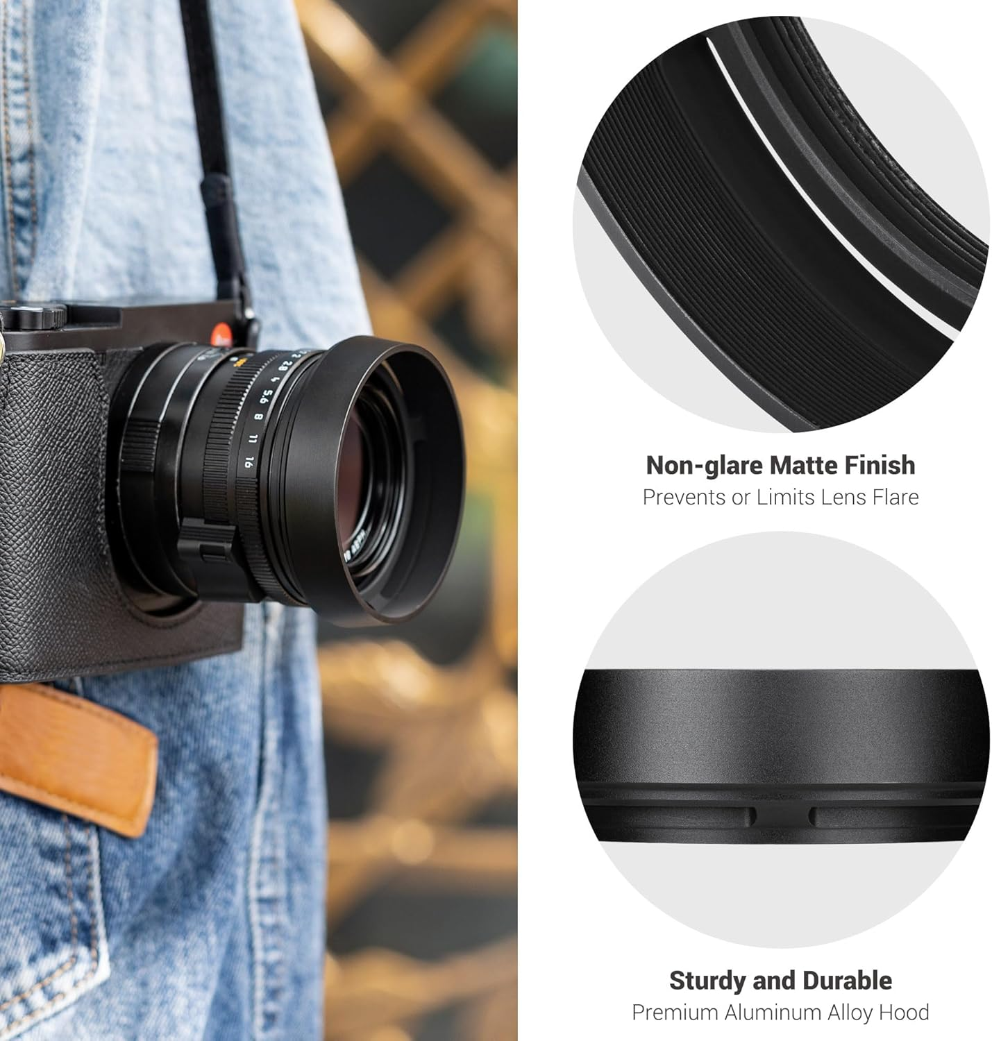 JJC Aluminium Alloy Lens Hood for Leica Q3 Q2 Q Camera Lens, Black, Standard, Aluminum Alloy with Lens Cap Protection image number 5