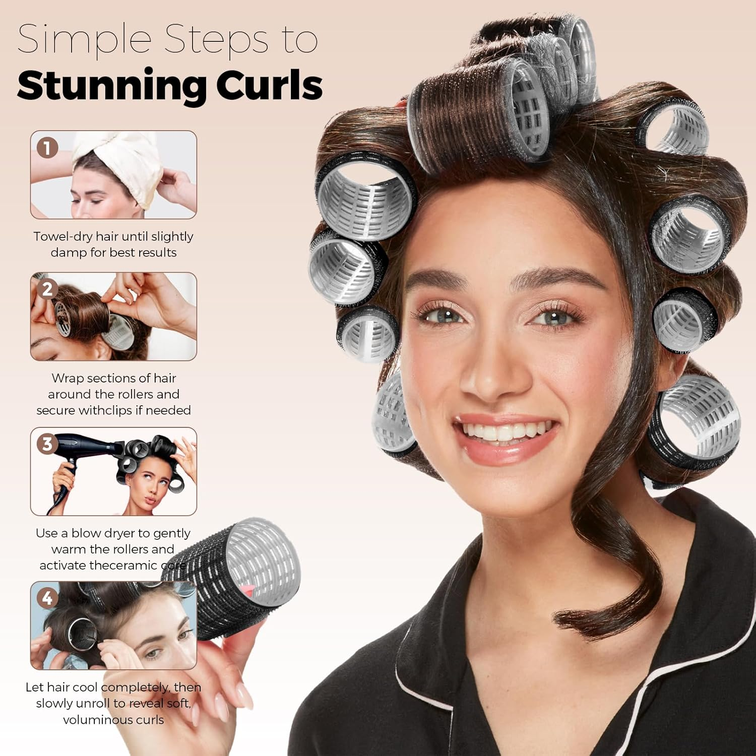 Curler Set, 18 Pieces Curls Self-Adhesive Hair Rollers 3 Sizes 60 Mm 48 Mm 36 Mm with 15 Clips Hold Hair Rollers for Long Medium Hair image number 5