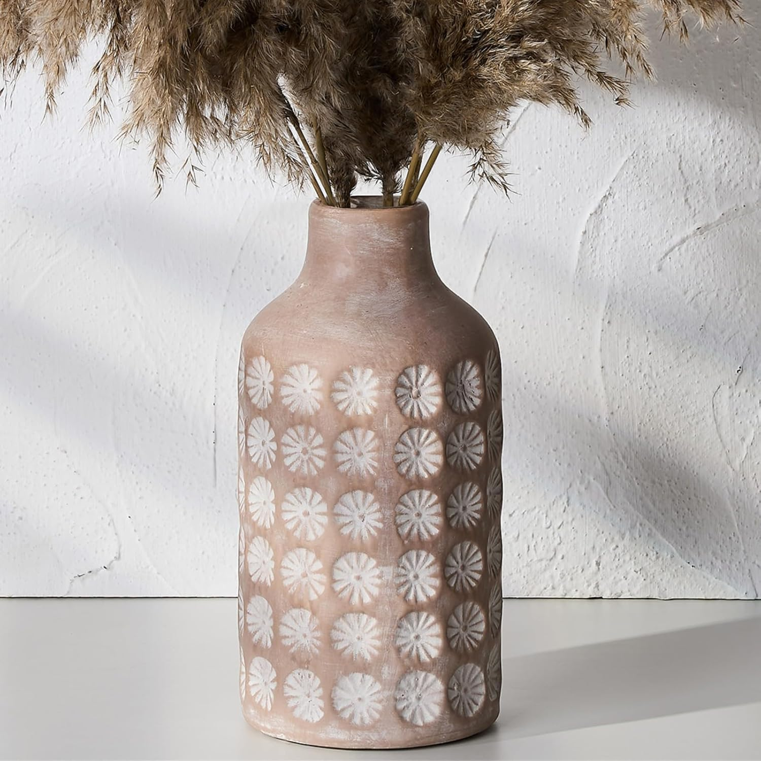 Luka Ceramic Rustic Farmhouse Vase,10 Inch Terracotta Vase,Pottery Decorative Flower Vase for Home Decor, Table, Living Room Decoration, Shelf Decor,Housewarming image number 6