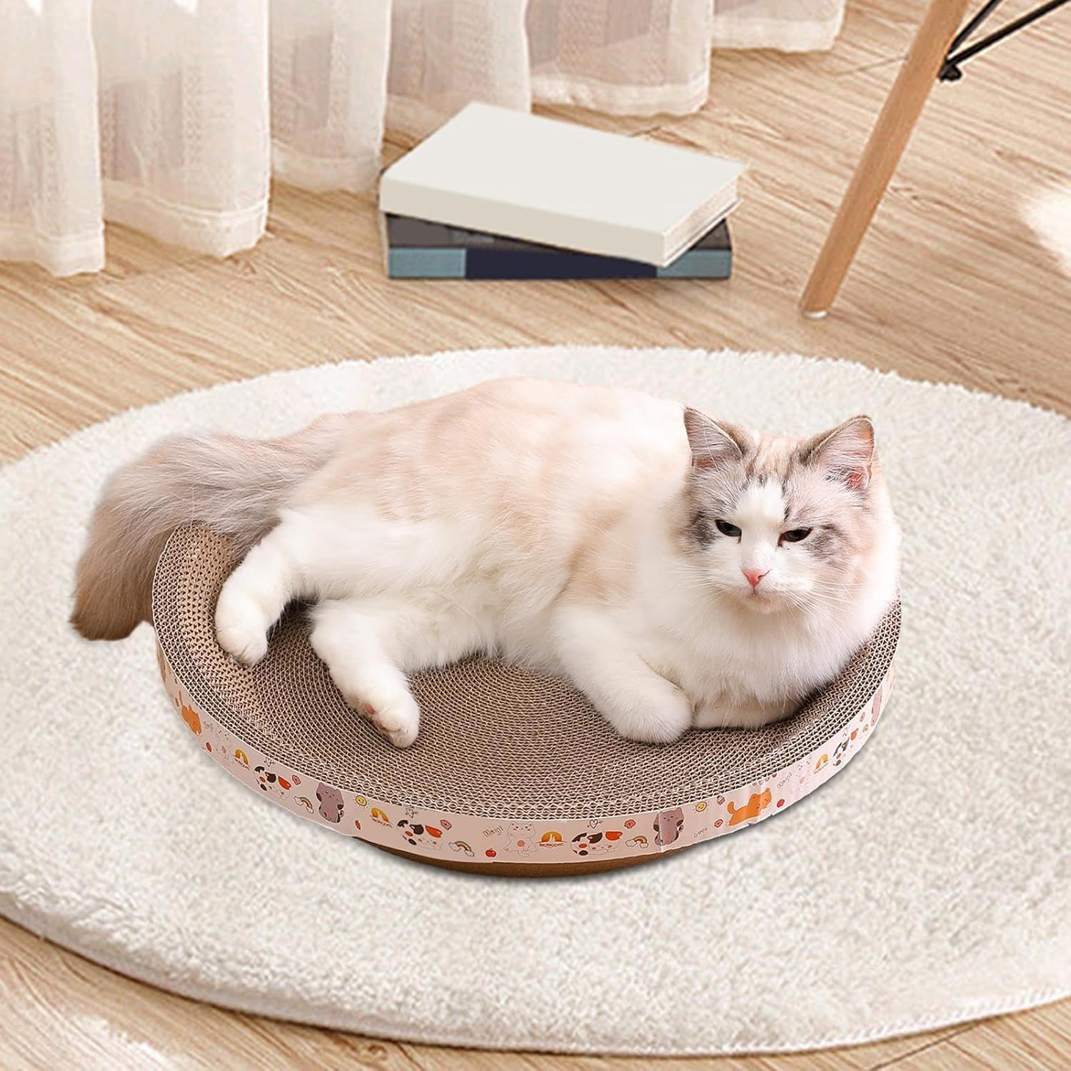 Oval Bowl Cat Scratching Bed, Corrugated Cardboard Scratcher Lounge for Indoor Cats, Small to Medium Pets, Claw Grinding Tray(Round, 45Cm L X 9Cm H) image number 1