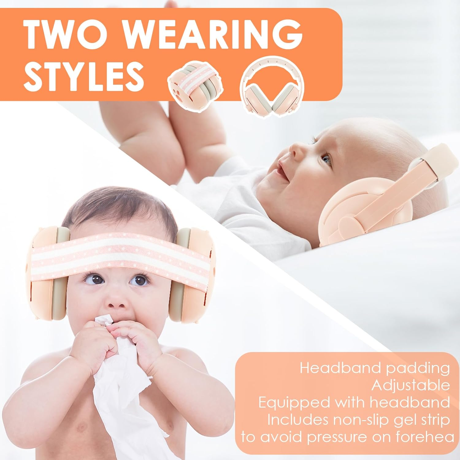 Baby Ear Protection, 2 in 1 Baby Noise Cancelling Ear Muff, Noise Cancelling Headphones Earmuffs, Adjustable Infant Noise Cancelling Hearing Protection, for Outdoor