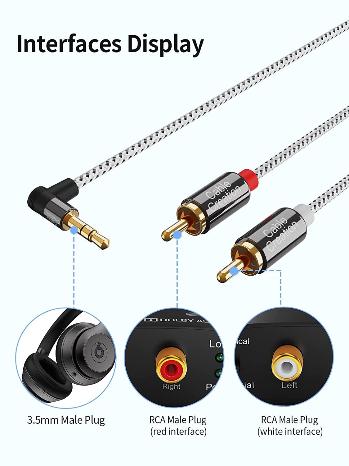 3.5Mm to RCA Cable,Cablecreation 6 Feet Angle 3.5Mm Male to 2RCA Male Auxiliary Stereo Audio Y Splitter Gold-Plated for Smartphones, MP3, Tablets, Speakers,Home Theater,Hdtv,2M image number 7