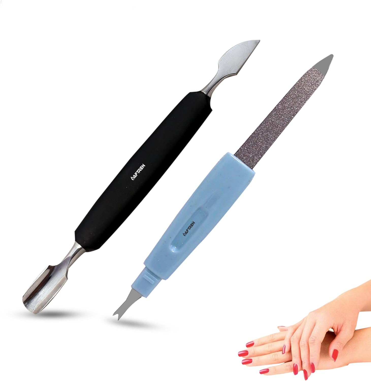 Professional Double-Sided Cuticle Pusher, Sharp Edge Spoon, Ingrown Toenail Lifter, Stainless Steel Nail Clippers, Nail Care Tools, 2-Piece Set, Black image number 6