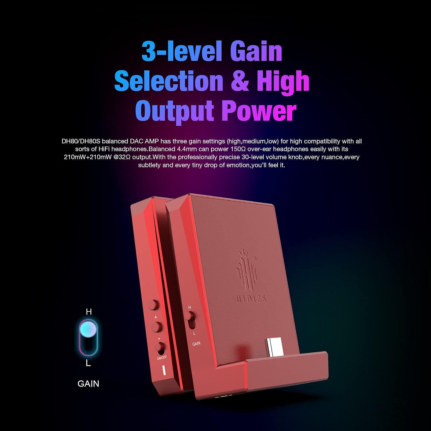 Hidizs DH80S Protable Hifi DAC/AMP ES9281C 32Bit/384Khz DSD64/128 Headphone Amplifiers with USB to SE3.5MM and BAL4.4MM Dual Headphones Outputs for Smartphones/Pc/Laptop/Hi Res Music Player image number 2