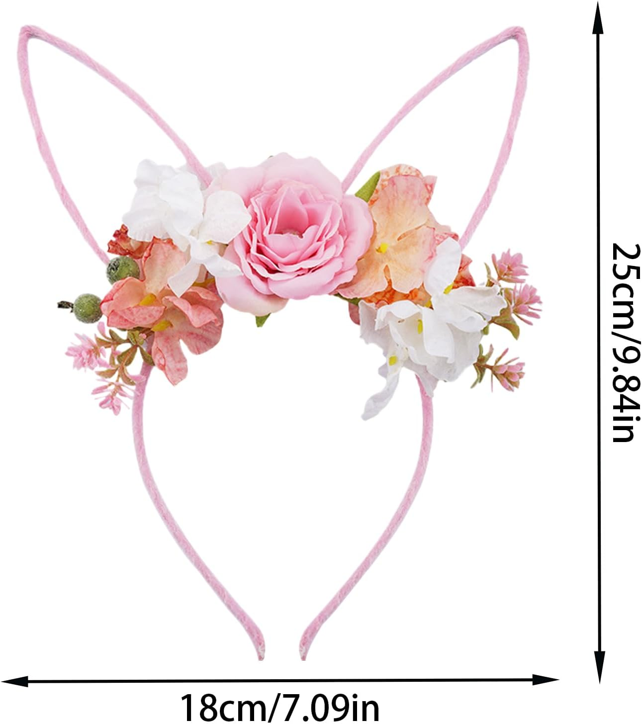 Bunny Ears Headbands | Headwear with Flowers - Easter Headband,For Christmas Halloween Party Valentine'S Day Women Costume Kids - White 1 image number 4
