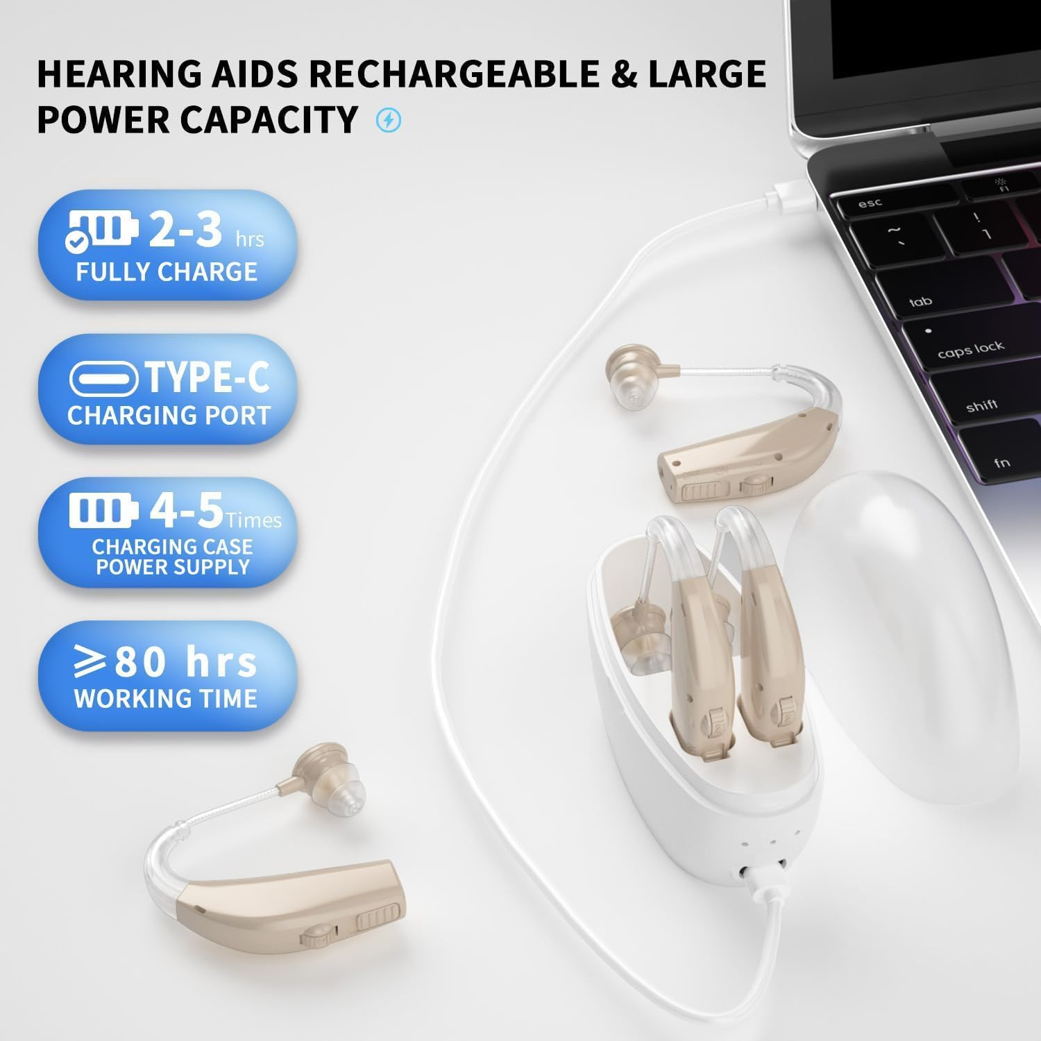 Hearing Aids for Seniors with Hearing Loss, Rechargeable Hearing Amplifiers with Noise Cancelling and Volume Control for Adults Women Men, Behind-The-Ear Hearing Aid image number 5