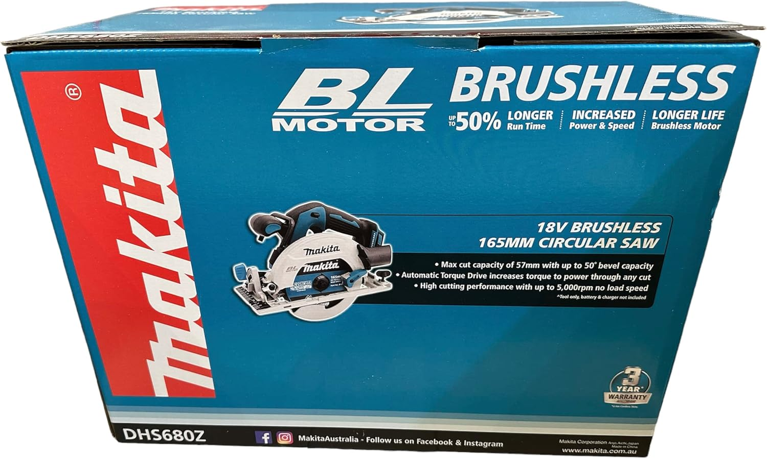 Makita DHS680Z 18V Cordless Brushless Circular Saw 165Mm (Tool Skin Only, Not Including Battery/Charger) image number 1