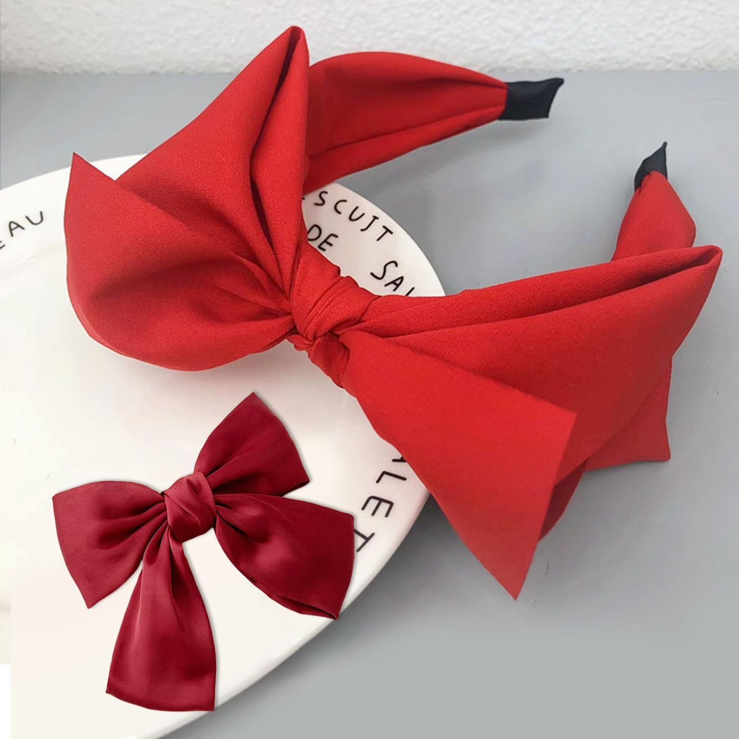 1 Butterfly Bow Headband 1 Barrette Wide Edge Hairband Washable Hair Band Fashion Hair Accessories for Women and Kids Suitable for Many Hairstyles (Red) image number 1