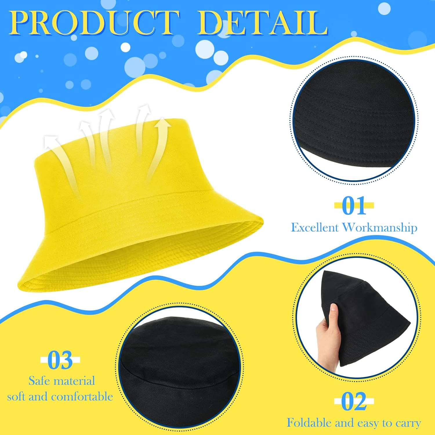 48 Pieces Bucket Hats Unisex Cotton Wide Brim Sun Bucket Hat Summer Fisherman Cap for Men Women Teens Outdoor Travel Beach Vacation Accessory, 16 Colors Colorful, Colorful, Medium