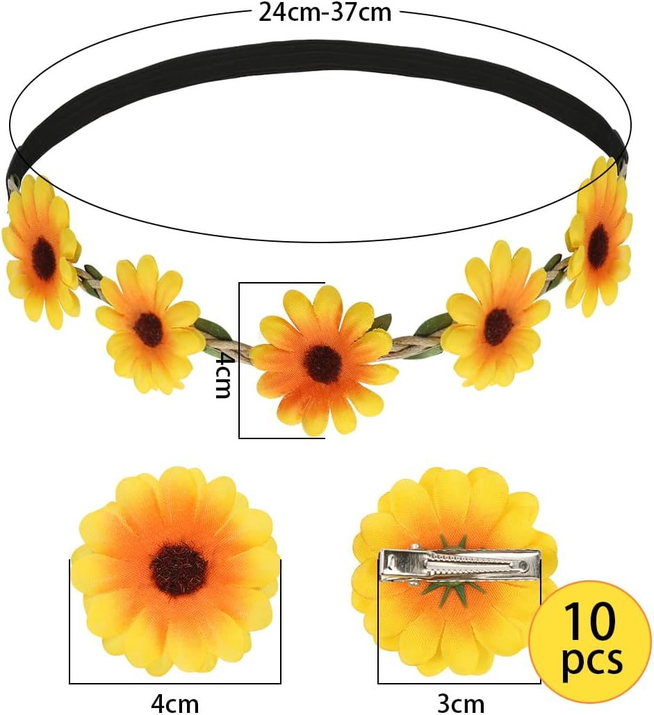 Sunflower Hair Band, Flower Headband with 10 Hair Clips, Sunflower Hair Accessory Set, Sunflower Headband for Women, Carnival, Bridal, Holiday by the Sea, Wedding, Party image number 3