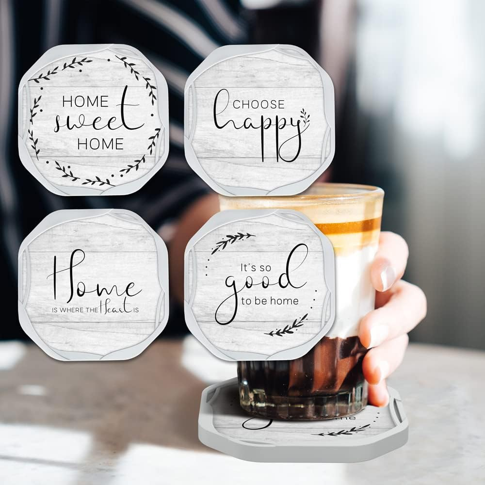 UMIRRO Absorbent Drink Coasters, Housewarming Gifts for New House, Sweet Home Decor, Rustic Farmhouse Coffee Table Centerpiece, Small Ideas for Women Mom Her Men Dad Him, 4", Set of 4 image number 4