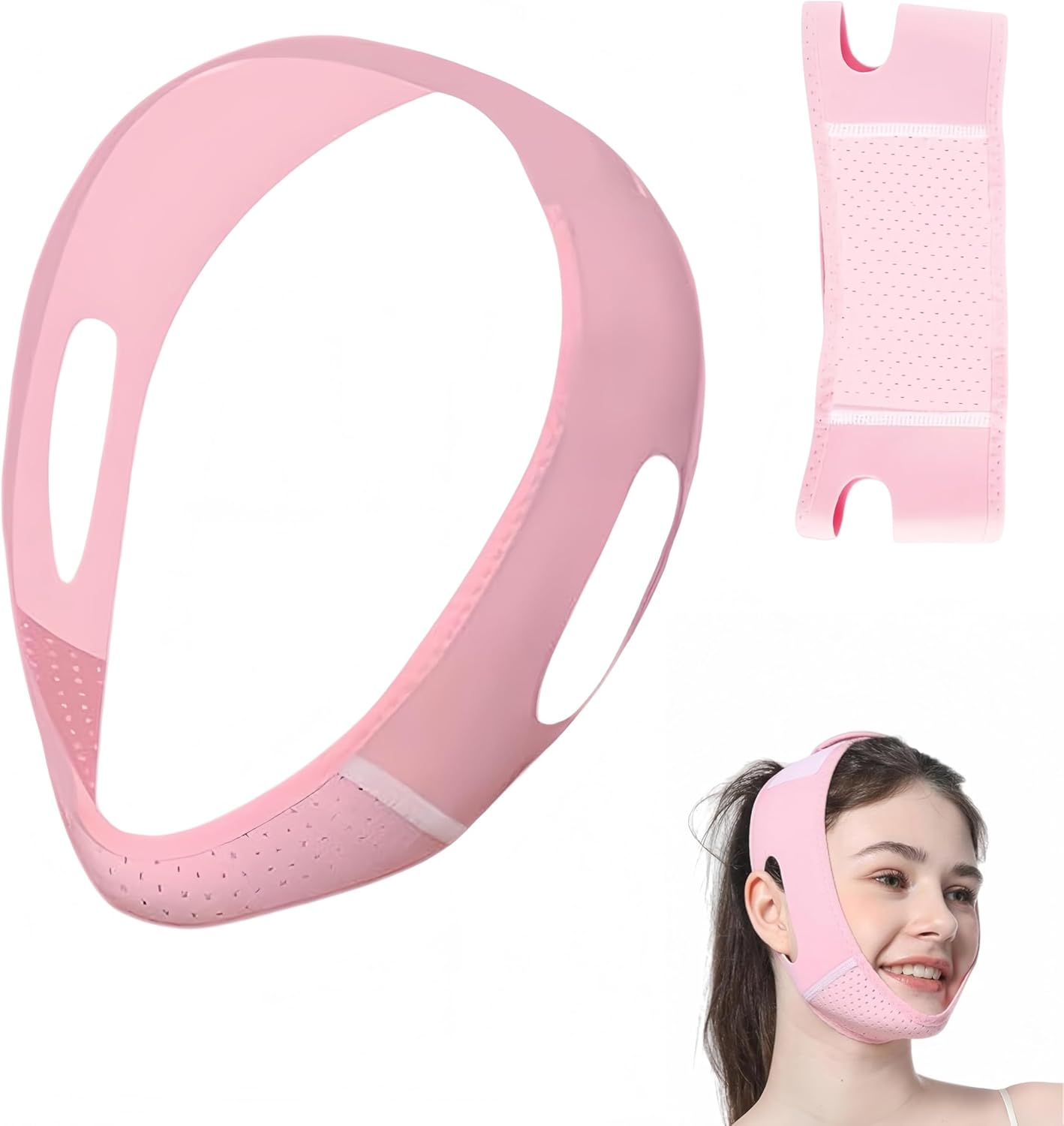 Reusable Zxjsisy Double Chin Slimmingbelt Breathable and Comfortable V-Shaped Facial Tape, Slimming Belt, Anti-Slip Chin Belt Suitable for Both Men and Women, Suitable for Sleep and Daily Use (Pink) image number 5