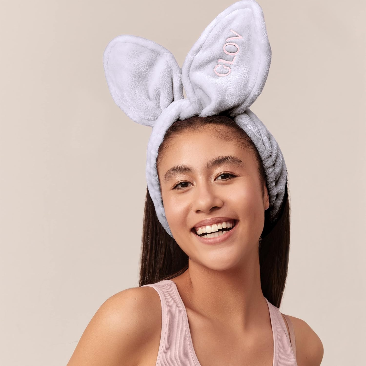 Hairband for Make-Up and Facial Cleansing with Rabbit Ears, Women'S Cosmetic Hair Band, Wide Headband for Removing Make-Up and Skincare, Ideal for Beauty Routine, Shower and Spa (Grey) image number 3